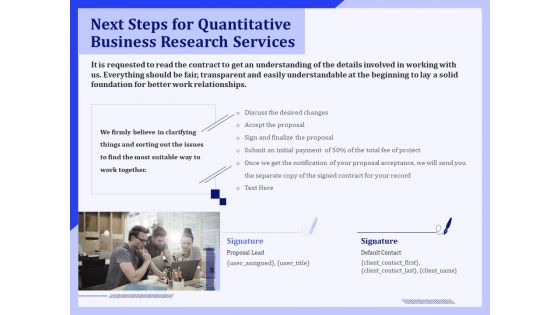 Next Steps For Quantitative Business Research Services Ppt PowerPoint Presentation File Design Inspiration PDF