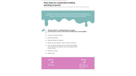 Next Steps For Residential Building Painting Proposal One Pager Sample Example Document Next Steps For Residential Building Painting Proposal One Pager Sample Example Document