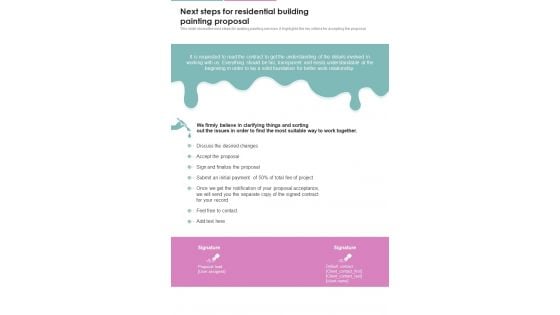 Next Steps For Residential Building Painting Proposal One Pager Sample Example Document