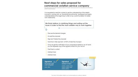 Next Steps For Sales Proposal For Commercial Aviation Service Company One Pager Sample Example Document