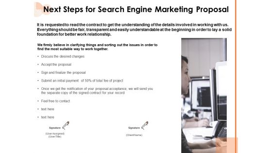 Next Steps For Search Engine Marketing Proposal Ppt PowerPoint Presentation Summary Visual Aids PDF