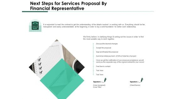 Next Steps For Services Proposal By Financial Representative Mockup PDF