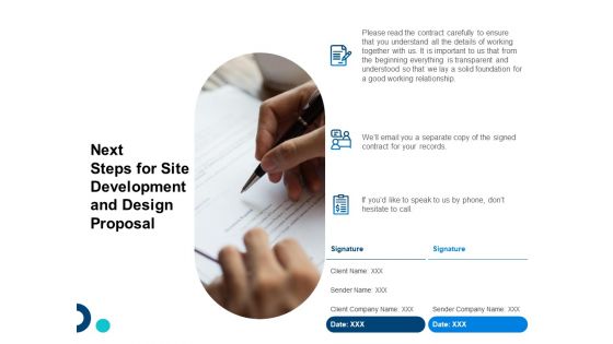 Next Steps For Site Development And Design Proposal Ppt Visual Aids Portfolio PDF