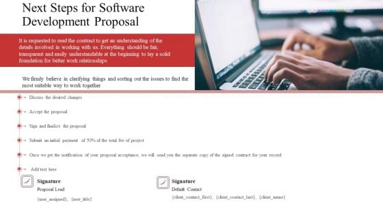 Next Steps For Software Development Proposal Ppt Model Templates PDF