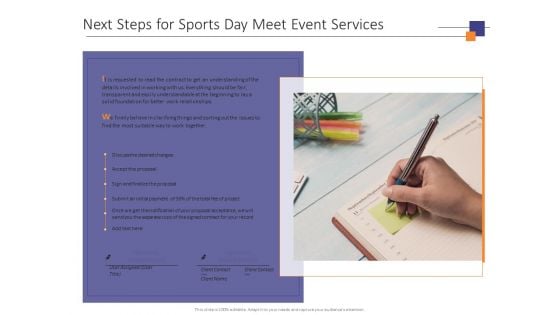 Next Steps For Sports Day Meet Event Services Ppt PowerPoint Presentation Gallery Deck