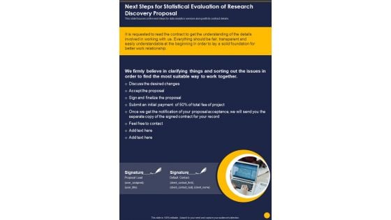 Next Steps For Statistical Evaluation Of Research Discovery Proposal One Pager Sample Example Document