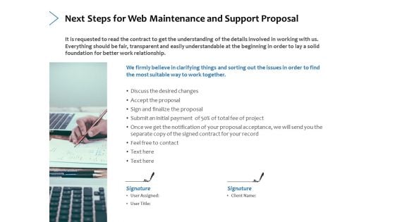 Next Steps For Web Maintenance And Support Proposal Ppt PowerPoint Presentation Diagram Lists