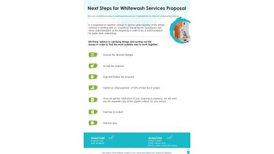 Next Steps For Whitewash Services Proposal One Pager Sample Example Document