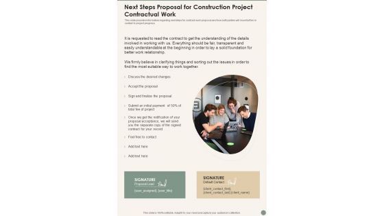 Next Steps Proposal For Construction Project Contractual Work Wd One Pager Sample Example Document