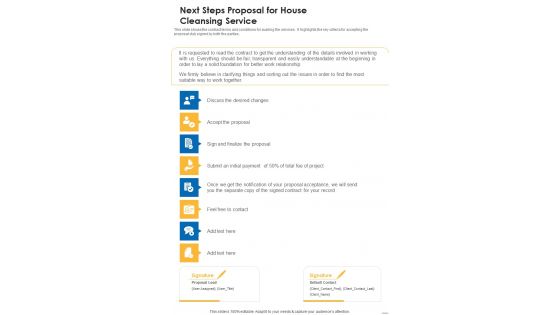 Next Steps Proposal For House Cleansing Service One Pager Sample Example Document