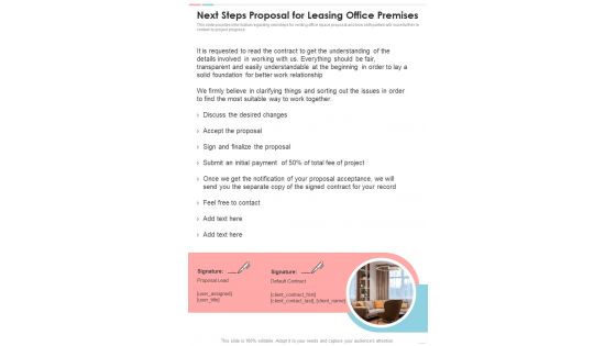 Next Steps Proposal For Leasing Office Premises One Pager Sample Example Document