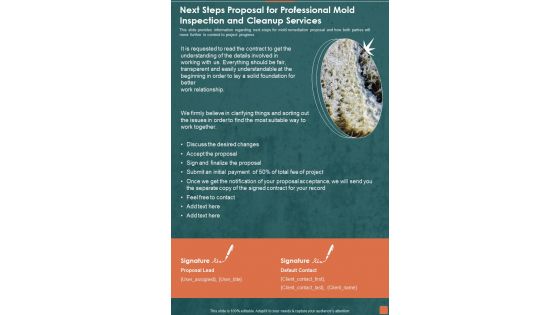 Next Steps Proposal For Professional Mold Inspection And Cleanup Services One Pager Sample Example Document