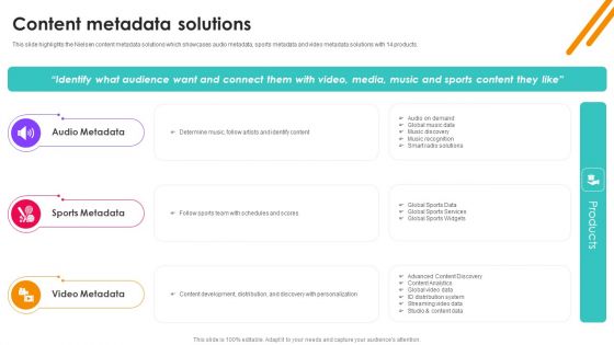 Nielsen Business Profile Content Metadata Solutions Ppt PowerPoint Presentation File Outline PDF
