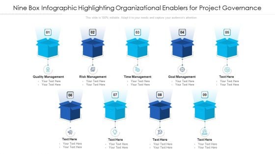 Nine Box Infographic Highlighting Organizational Enablers For Project Governance Ppt PowerPoint Presentation Icon Slides PDF