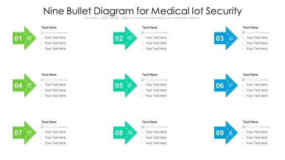 Nine Bullet Diagram For Medical Iot Security Ppt PowerPoint Presentation Icon Portfolio PDF