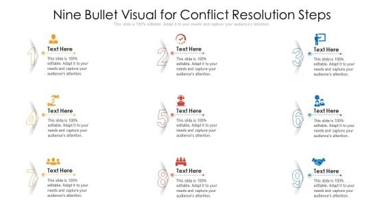 Nine Bullet Visual For Conflict Resolution Steps Ppt PowerPoint Presentation Ideas Smartart PDF