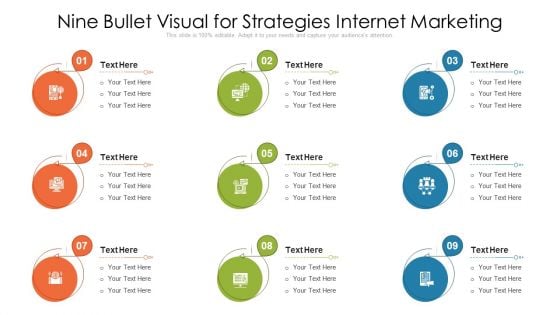 Nine Bullet Visual For Strategies Internet Marketing Ppt PowerPoint Presentation File Designs PDF