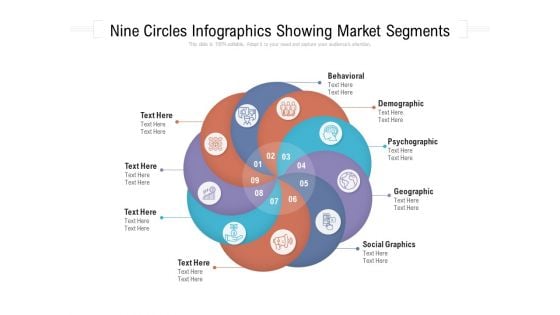 Nine Circles Infographics Showing Market Segments Ppt PowerPoint Presentation File Shapes PDF