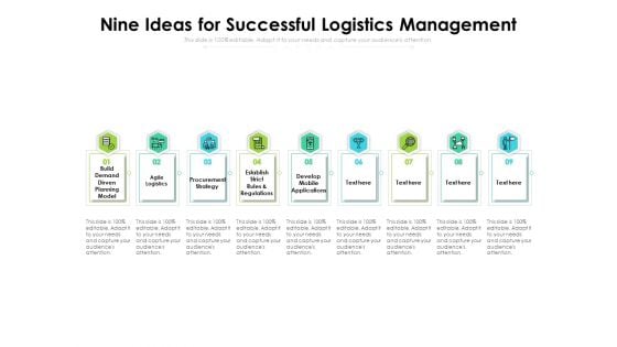 Nine Ideas For Successful Logistics Management Ppt PowerPoint Presentation Summary Inspiration PDF Nine Ideas For Successful Logistics Management Ppt PowerPoint Presentation Summary Inspiration PDF