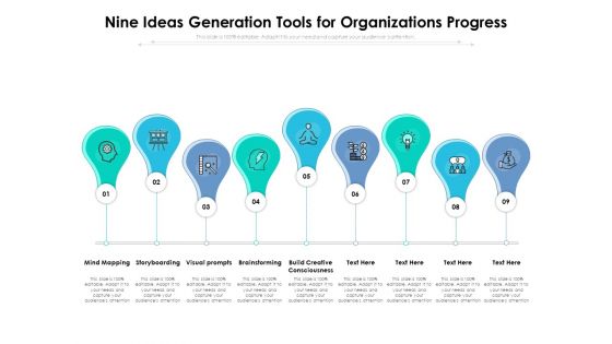 Nine Ideas Generation Tools For Organizations Progress Ppt PowerPoint Presentation File Example PDF