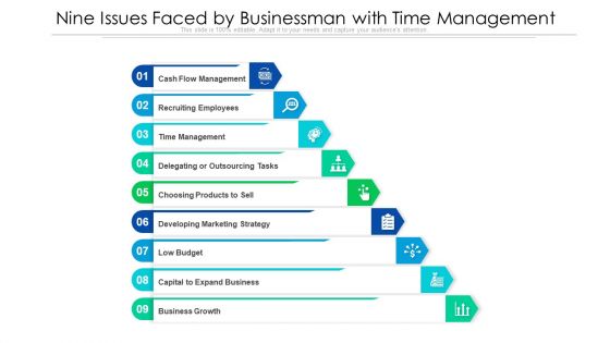 Nine Issues Faced By Businessman With Time Management Ppt PowerPoint Presentation Icon Background Images PDF