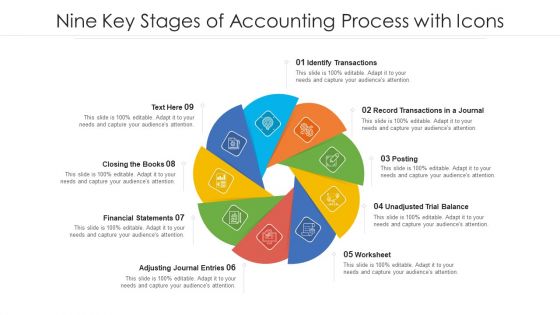 Nine Key Stages Of Accounting Process With Icons Ppt PowerPoint Presentation File Deck PDF