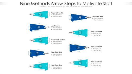 Nine Methods Arrow Steps To Motivate Staff Ppt PowerPoint Presentation File Graphics Pictures PDF