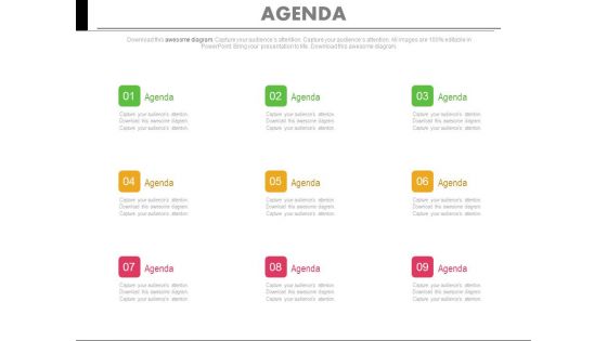 Nine Points Of Business Agenda Analysis Powerpoint Slides Nine Points Of Business Agenda Analysis Powerpoint Slides
