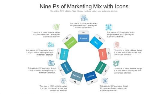 Nine Ps Of Marketing Mix With Icons Ppt PowerPoint Presentation Gallery Design Inspiration PDF