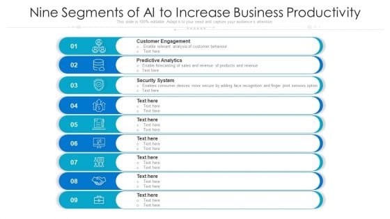 Nine Segments Of AI To Increase Business Productivity Ppt PowerPoint Presentation Gallery Format Ideas PDF