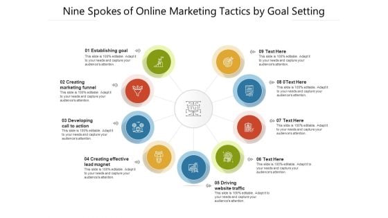 Nine Spokes Of Online Marketing Tactics By Goal Setting Ppt PowerPoint Presentation File Maker PDF