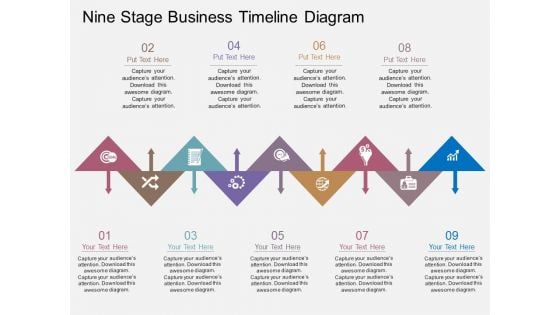 Nine Stage Business Timeline Diagram Powerpoint Template