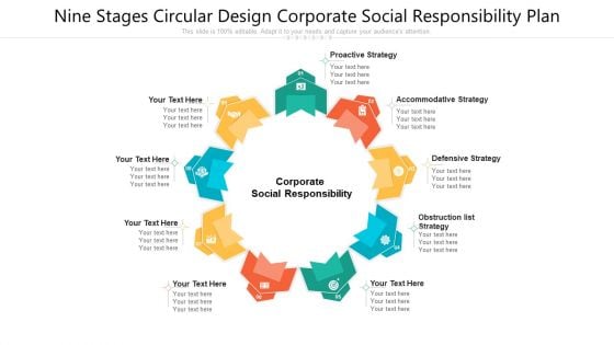 Nine Stages Circular Design Corporate Social Responsibility Plan Ppt PowerPoint Presentation File Smartart PDF