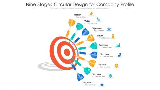 Nine Stages Circular Design For Company Profile Ppt PowerPoint Presentation Gallery Slideshow PDF