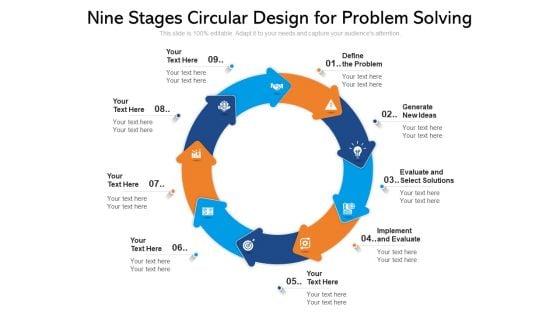 Nine Stages Circular Design For Problem Solving Ppt PowerPoint Presentation File Brochure PDF