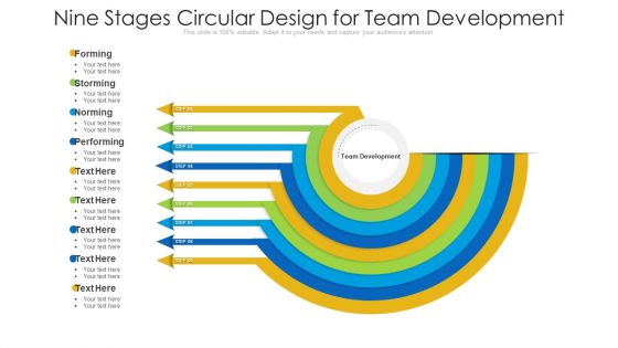 Nine Stages Circular Design For Team Development Ppt PowerPoint Presentation File Icon PDF