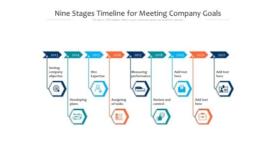 Nine Stages Timeline For Meeting Company Goals Ppt PowerPoint Presentation Gallery Skills PDF