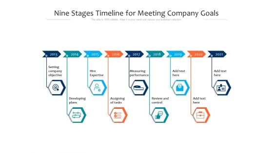 Nine Stages Timeline For Meeting Company Goals Ppt PowerPoint Presentation Gallery Skills PDF