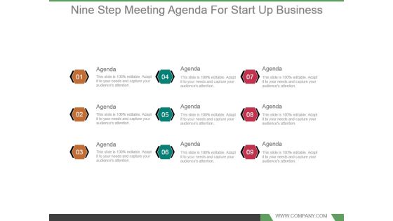 Nine Step Meeting Agenda For Start Up Business Powerpoint Slide Template