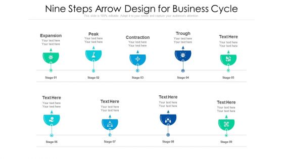 Nine Steps Arrow Design For Business Cycle Ppt PowerPoint Presentation Gallery Shapes PDF