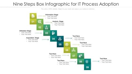 Nine Steps Box Infographic For IT Process Adoption Ppt PowerPoint Presentation Gallery Grid PDF