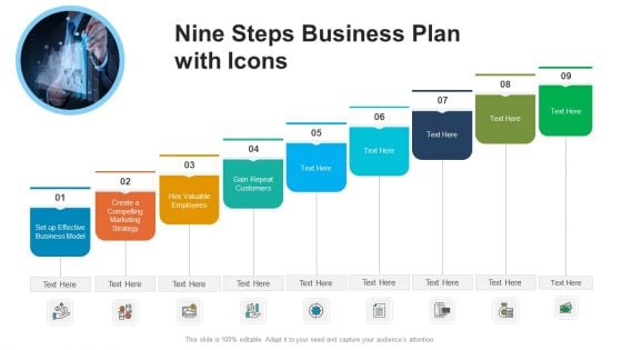 Nine Steps Business Plan With Icons Ppt PowerPoint Presentation File Show PDF