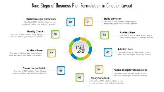 Nine Steps Of Business Plan Formulation In Circular Layout Ppt Summary Graphics Example PDF