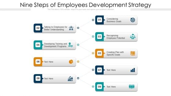 Nine Steps Of Employees Development Strategy Ppt PowerPoint Presentation File Graphics Download PDF