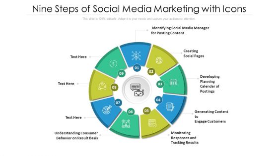 Nine Steps Of Social Media Marketing With Icons Ppt PowerPoint Presentation Gallery Infographics PDF