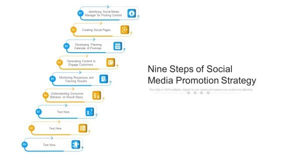 Nine Steps Of Social Media Promotion Strategy Ppt PowerPoint Presentation Icon Example PDF