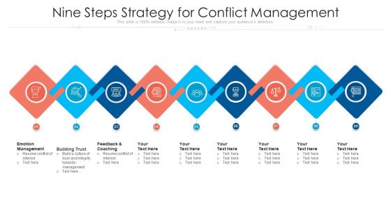 Nine Steps Strategy For Conflict Management Ppt PowerPoint Presentation Icon Infographics PDF