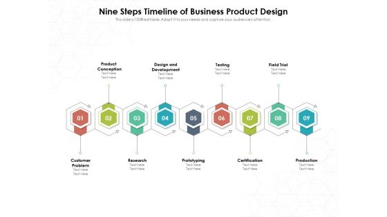 Nine Steps Timeline Of Business Product Design Ppt PowerPoint Presentation File Show PDF