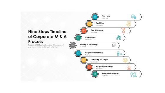 Nine Steps Timeline Of Corporate M And A Process Ppt PowerPoint Presentation Gallery Graphics Example PDF