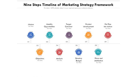 Nine Steps Timeline Of Marketing Strategy Framework Ppt PowerPoint Presentation Gallery Inspiration PDF